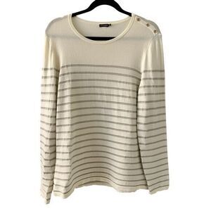 J.M. McLaughlin Cream Glitter Silver Striped Scoop Neck Pullover Sweater Size XL